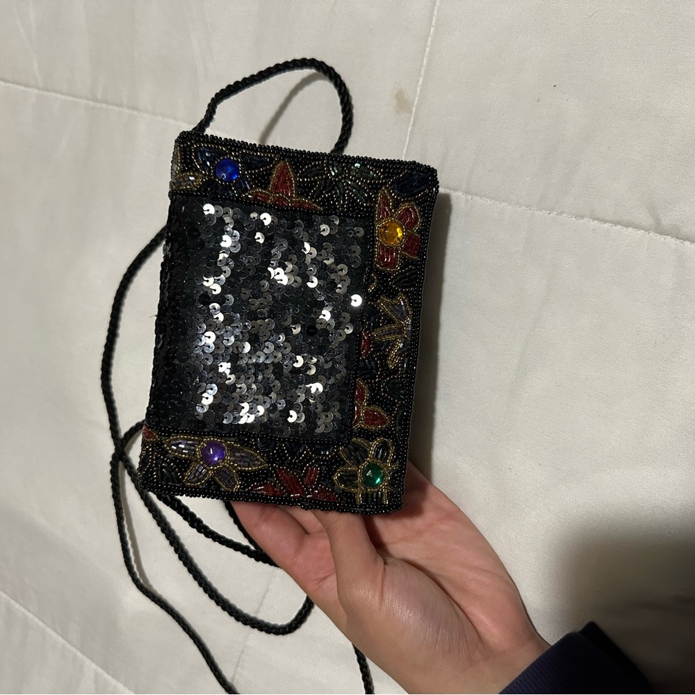 Vintage Embellished Black Sequin Bag